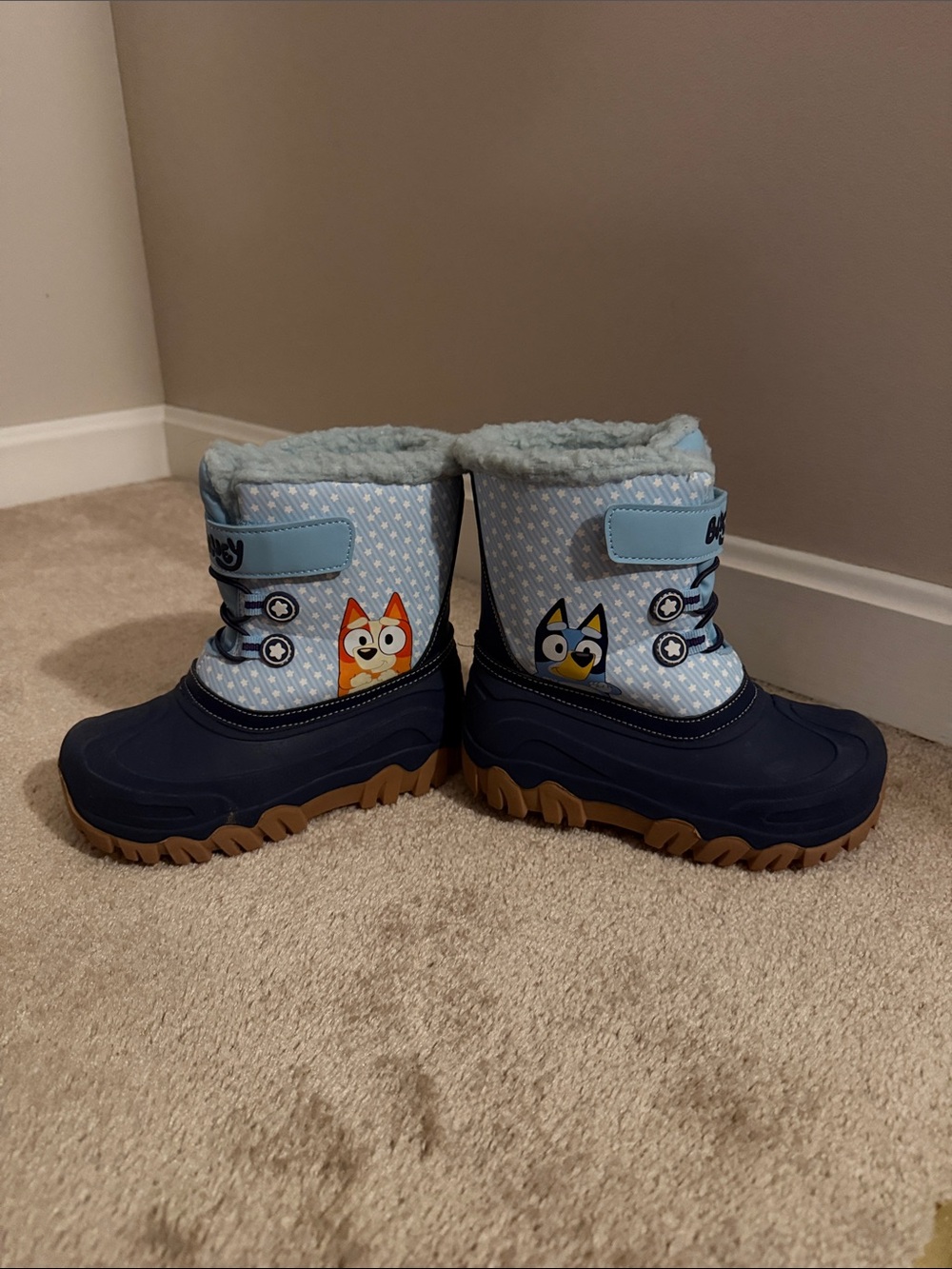 Kids Light Blue & Navy Insulated Snow Boots with Character Accent